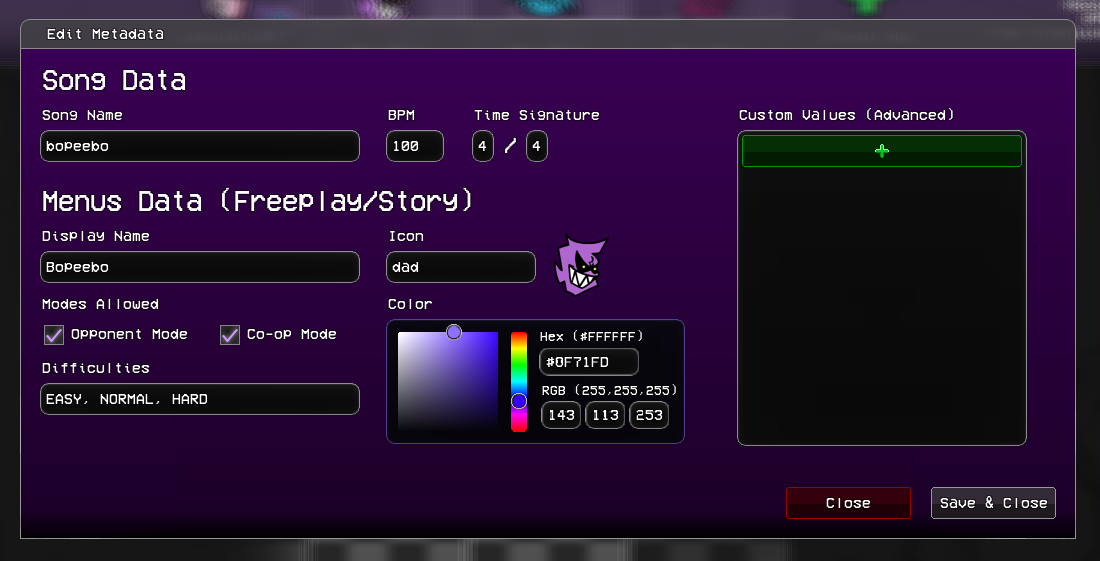 Image showing the Metadata screen